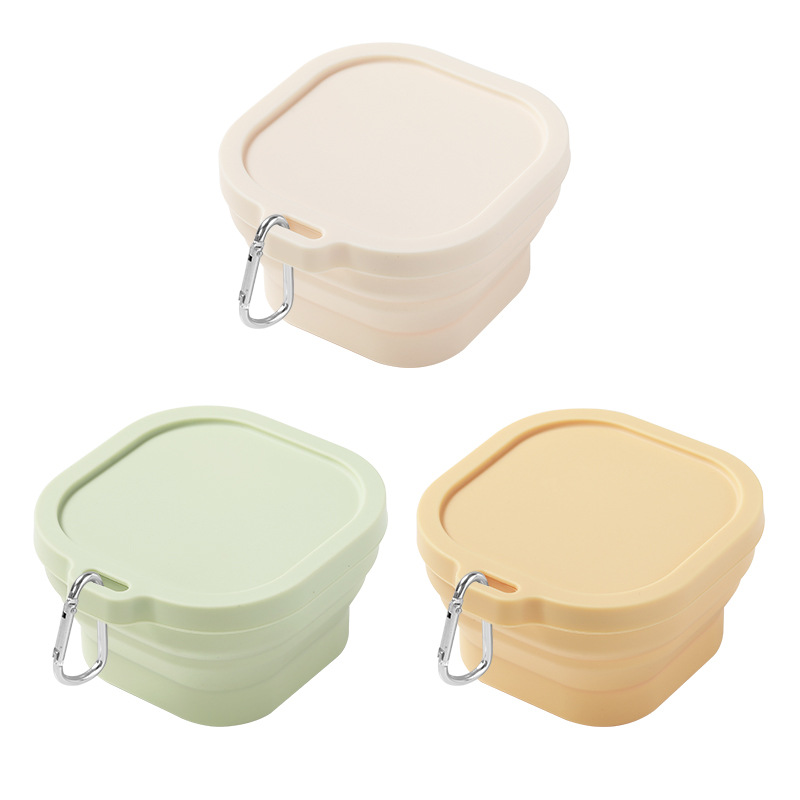 Silicone Foldable Bowl Travel Portable Silicone Telescopic Lunch Box with Lid Silicone with Hook Square Bowl Wholesale