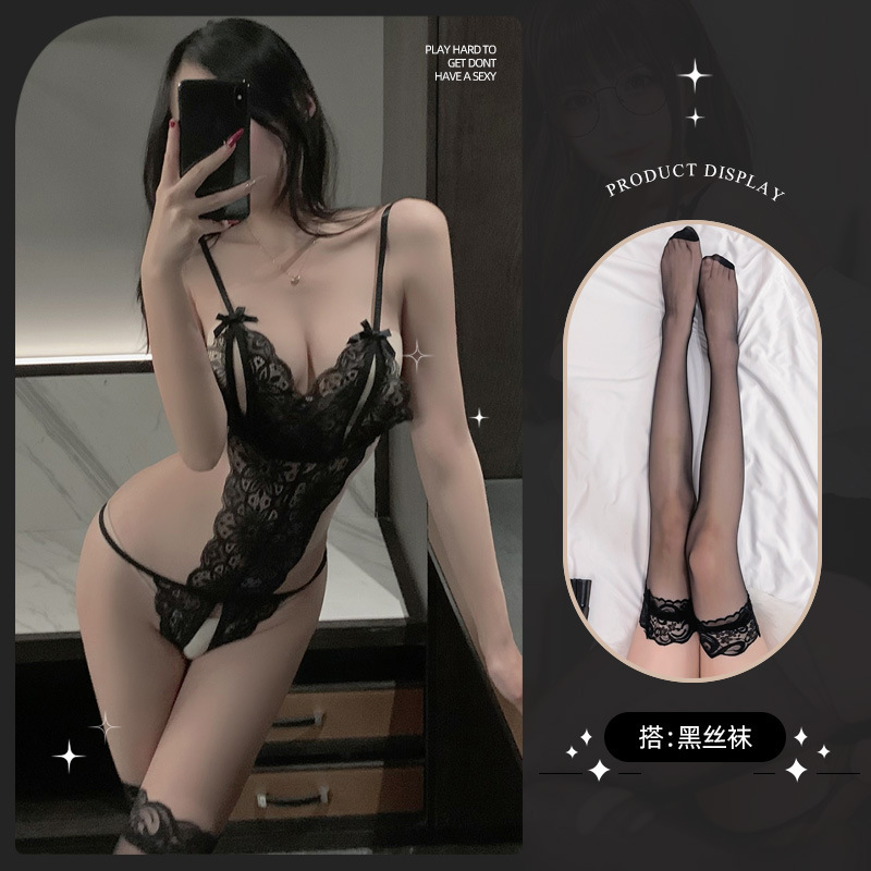 블랙 [레이스 점프 수트] + 블랙 스타킹