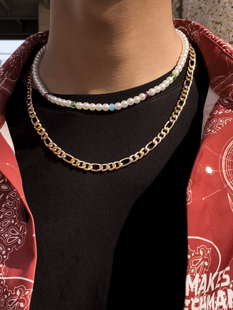 Design brand retro necklace pearl hip-hop style