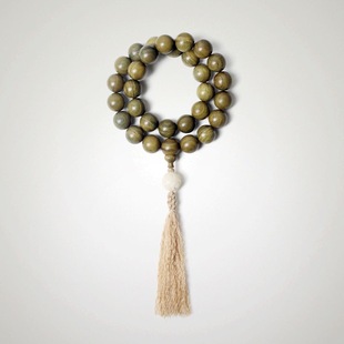 Original Handheld Green Sandalwood Jewelry Bracelets for Men and Women Weathered Bodhi Root God of Wealth Carved Beads Retro Buddha Beads