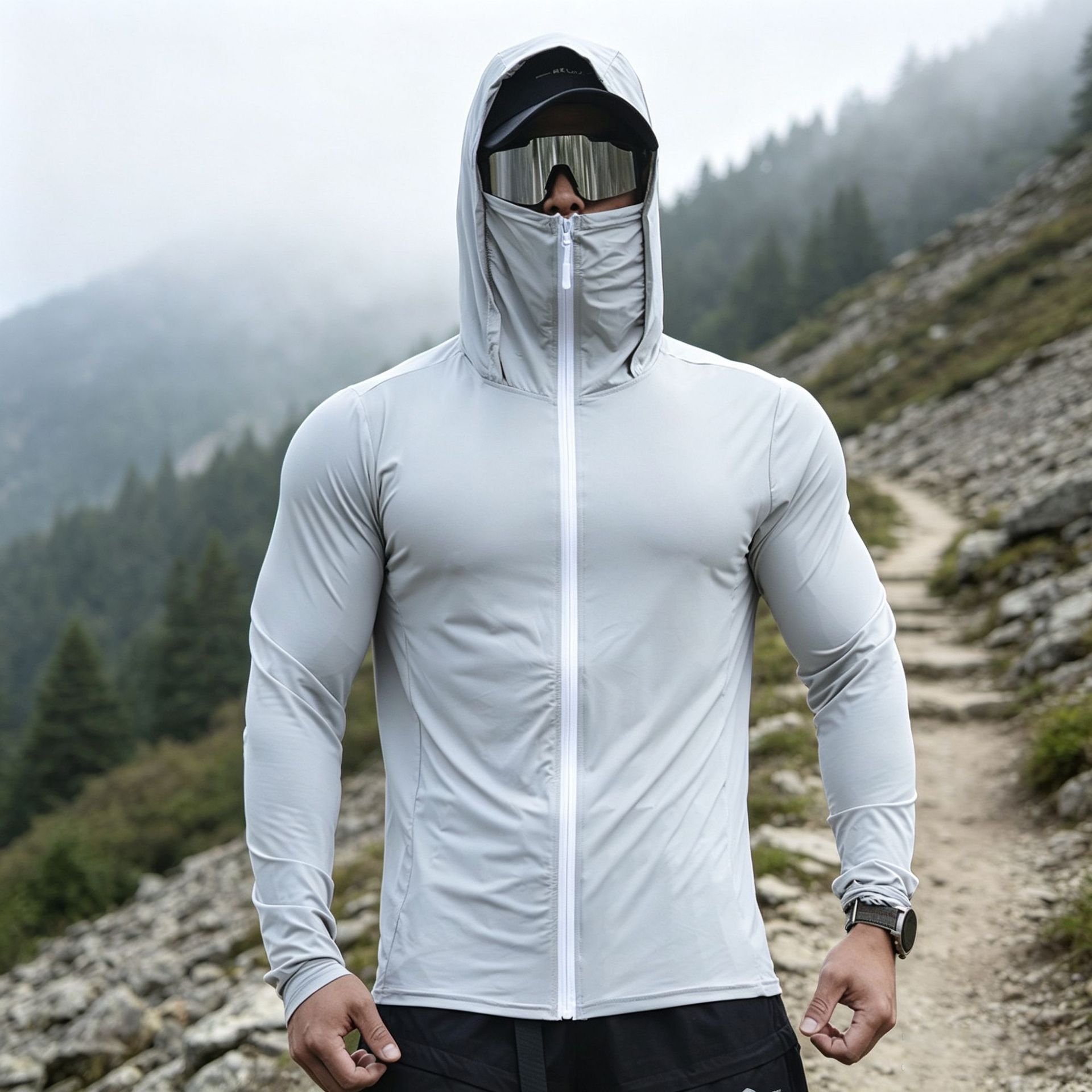 Cross-border outdoor running, fitness, mountaineering, cycling, sun protection clothing for men, outdoor fishing casual zip-up long-sleeve sweatshirt
