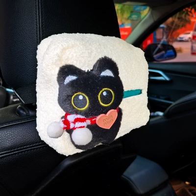 Little Black Cat Car Tissue Box Car tissue box/set - red-and-white-love-scarf-little-black-cat-chair-back-white-tissue-cover