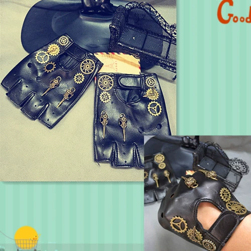 Перчатки-полупальцы в стиле стимпанк из искусственной кожи с элементами стимпанк-экипировки и указателем, для лолиты и гей-костюмов, для трансграничной торговли