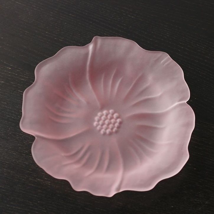 彩玻璃家用茶盘琉璃花瓣小托盘点心盘水果盘日式功夫茶道干果盘子|undefined