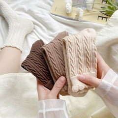 Socks Girl Spring Mid-Calf Socks Ins Trendy Socks Pure Cotton Cotton Yarn Crochet Socks Japanese Minimalist Lolita Student Socks