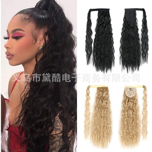 Cross-border supply European and American wig women's Velcro high ponytail winding corn hot curly hair seamless fluffy hair bundle