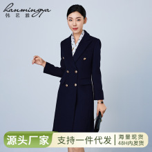 职业毛呢外套女中长款黑色冬季工装呢子大衣美容院珠宝店工作服厚