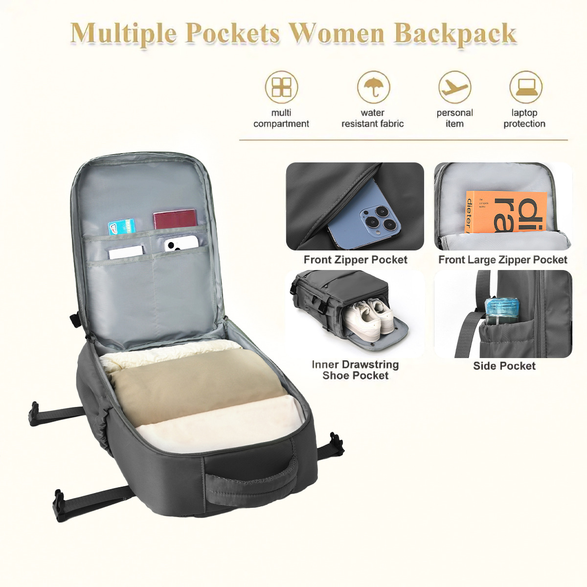 Multifunktionsrucksack mit großer Kapazität für die Schule und Reisen, tragbare Gepäcktasche_voghion.com