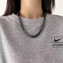 黑胆石钛钢三角项链男2024年新款不掉色轻奢高级感欧美跨境亚马逊