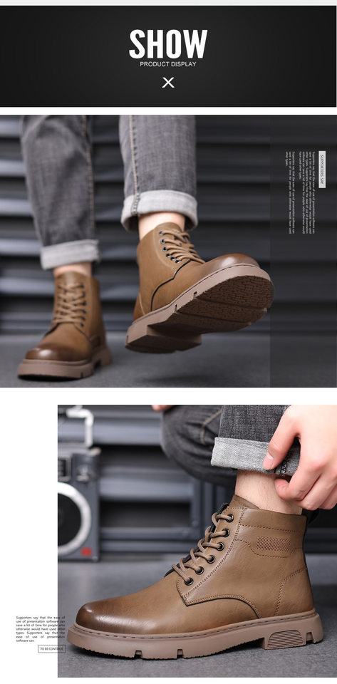 Giày bốt Martin nam cổ cao lót lông giữ ấm, da bò, đế cao 3–5 cm — PZ2665 lót nhung màu nâu, PZ2665 lót nhung màu đen chi tiết 16