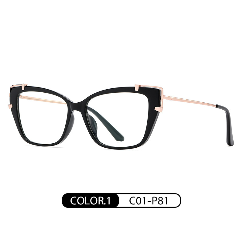 Comercio exterior nuevo Marco de las gafas TJ876 moda europea y americana ojo de gato gafas lisas TR + metal mixto anti-azul gafas de luz