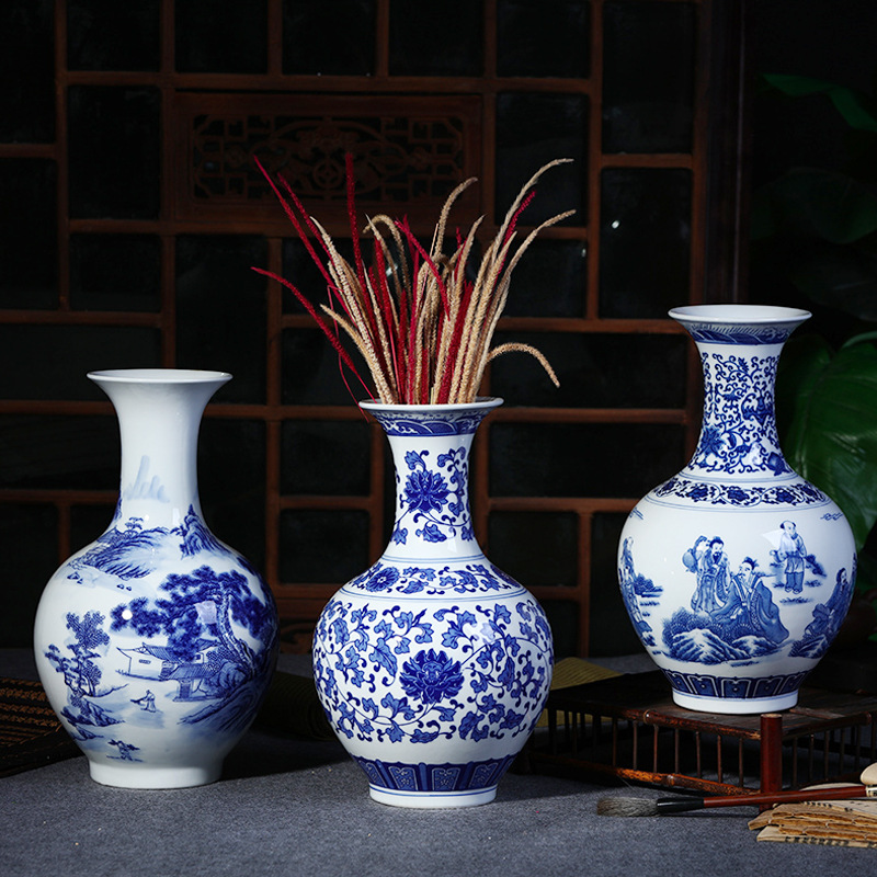 景德镇陶瓷花瓶仿古青花瓷花瓶现代新中式家居客厅花瓶装饰品摆件