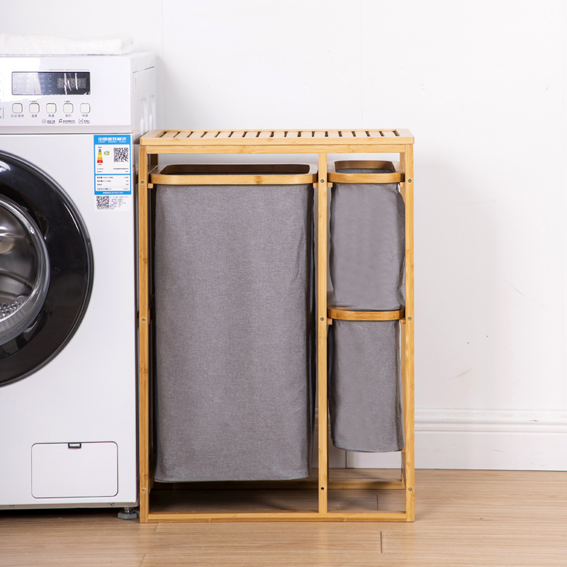 Hogar de estilo japonés simple de madera maciza canasta de lavandería estante de almacenamiento de múltiples capas gabinete de almacenamiento canasta de lavandería estante de almacenamiento de piso de baño