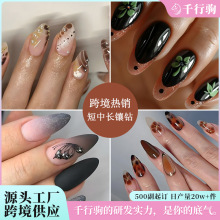 欧美热销甜酷镶钻指甲贴片 可拆卸外贸假指甲成品 跨境穿戴甲甲片