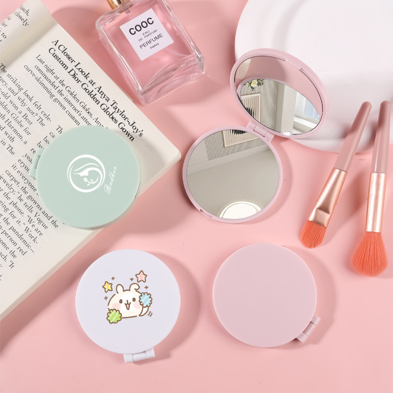 Round folding cute handheld double-sided mirror for students