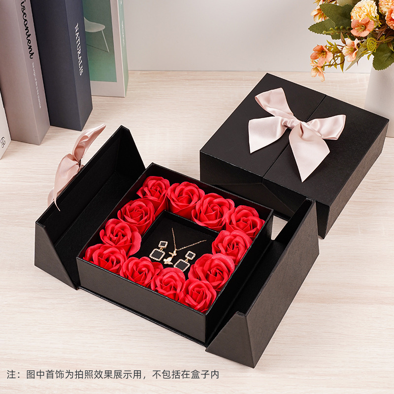 16 Rose Flower Box Double Door Jewelry Box Soap Flower Necklace Box Valentine's Day Creative Gift Box Christmas Gift Box