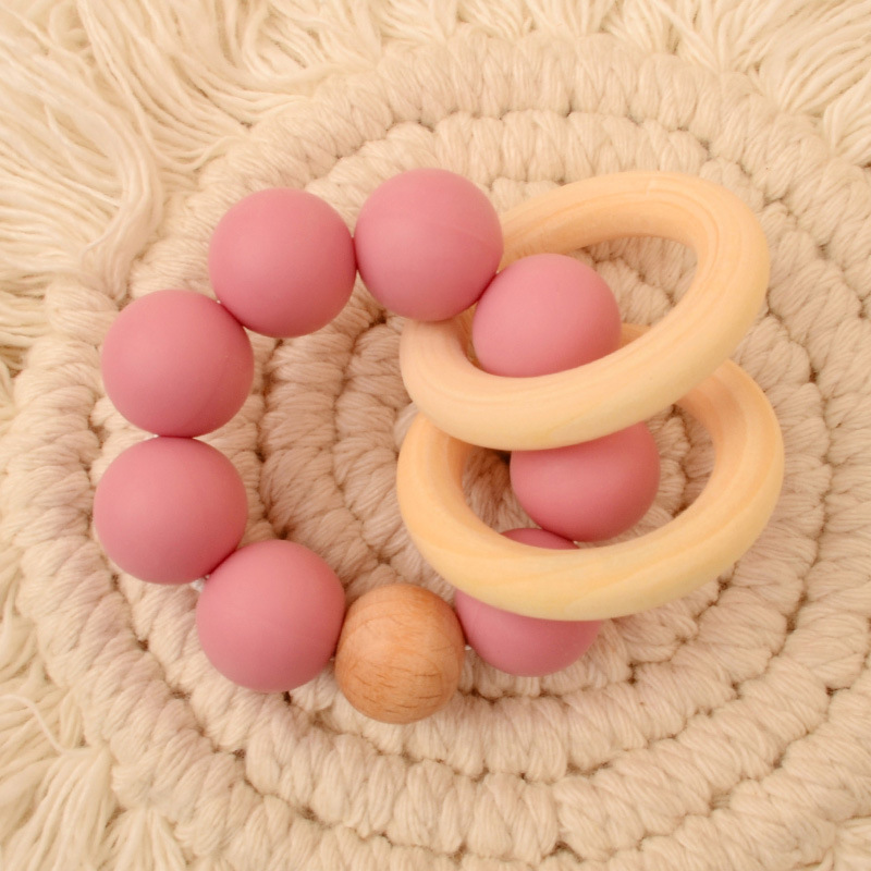 Bolso de nuevo estilo, pulsera de mordedor de madera de haya, juguete de mordisco de silicona para bebé, juguete de comercio exterior de Amazon AliExpress