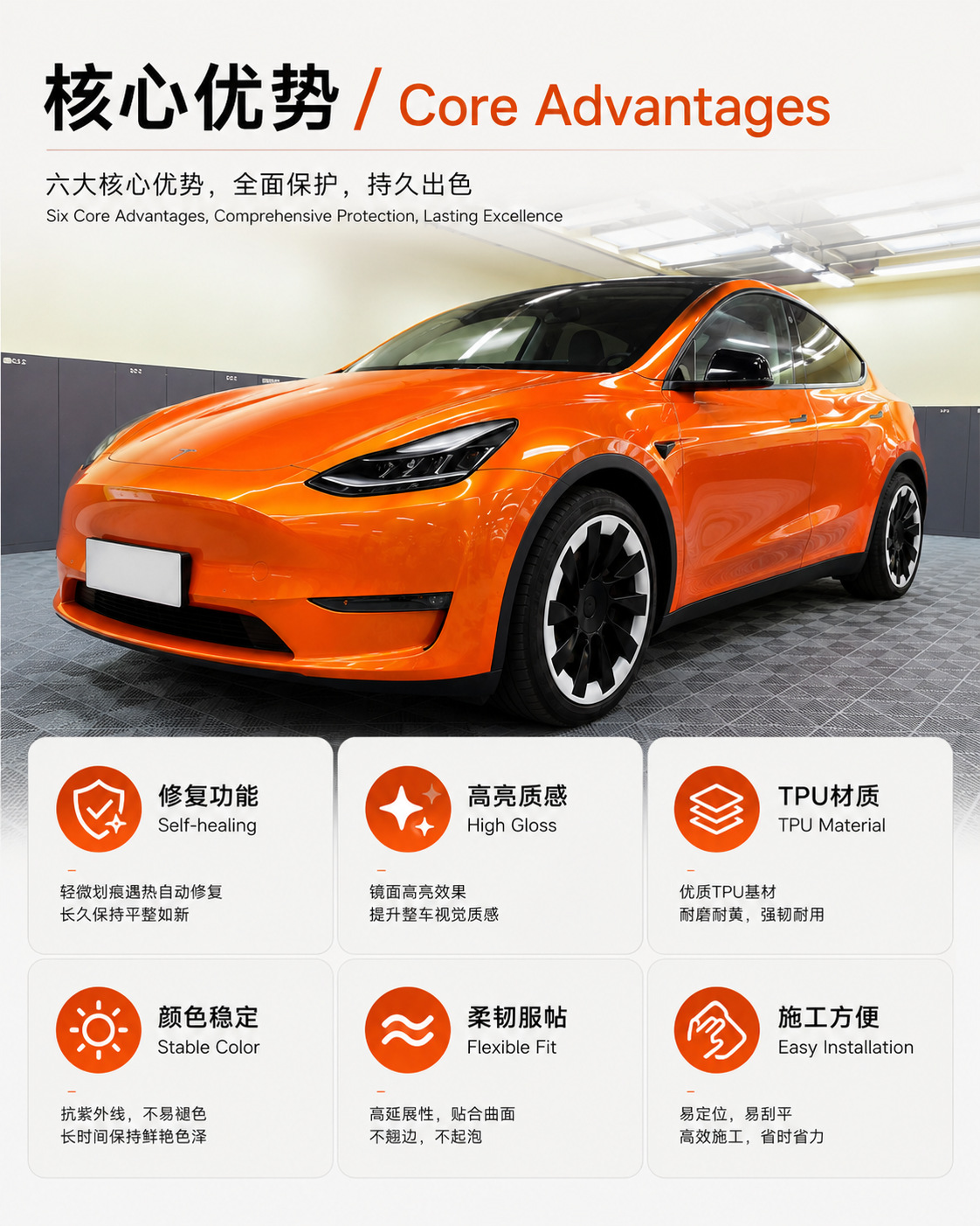 Racing Orange Tpu Color-Changing Film, Colorful Car Wrap, Ppf Protective Film, Dry and Wet Application, Factory Wholesale