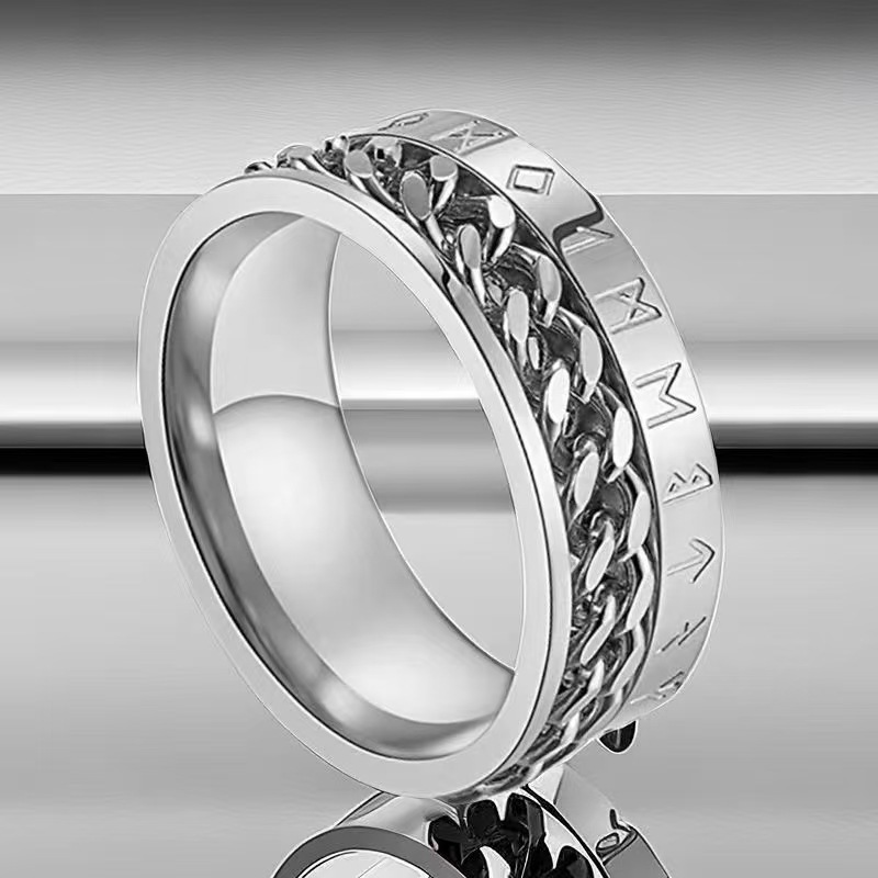 Anillo de acero inoxidable que no se desvanece ins moda masculina giratoria anillo de acero de titanio de nicho frío de los hombres liso