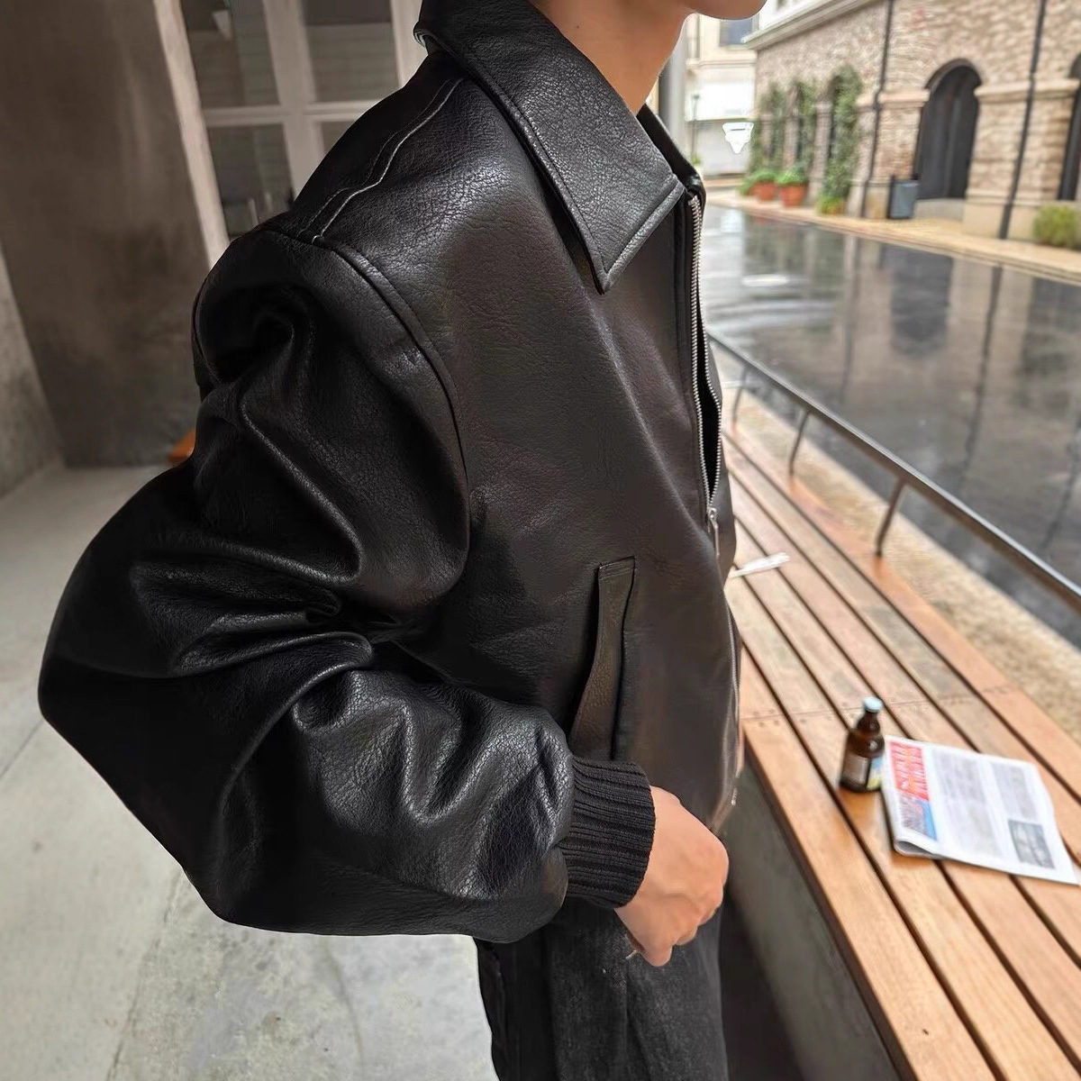 潮牌机车服皮衣男秋冬宽松韩版潮流帅气痞帅PU皮夹克外套炸街