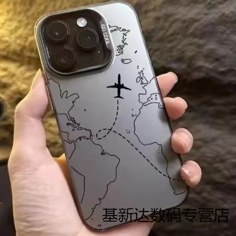 Cross-border fashion brand for Apple 16promax color silver phone case 15pro personality anti-fall aircraft line figure 14
