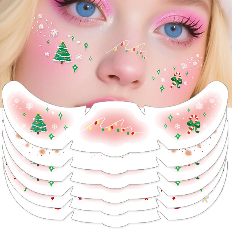 Christmas Face Stickers Temporary Freckle Tattoo Stickers Waterproof European and American Cross-Border Makeup Stickers Christmas Tattoos
