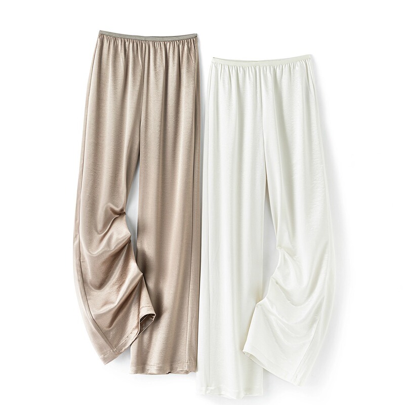 Endi Cool Acetate Satin Straight-Leg Pants for Women 2026 Summer Elastic Waist High-End Commuter Draped Casual Pants