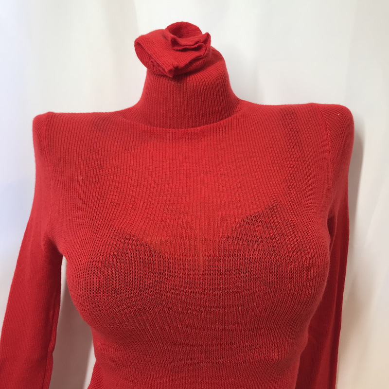 Knitted bottoming shirt autumn and winter new top long sleeve high collar pullover thin slightly transparent red sweater all-match 2021