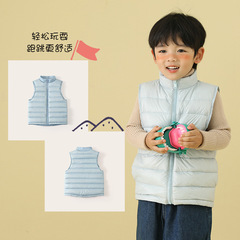 90% Autumn and winter children's clothing for boys and girls, small, medium and large children, stand-up collar, thin waistcoat, down vest, short style
