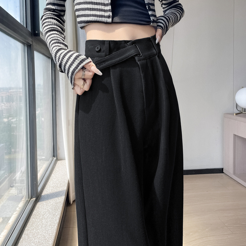深蓝色竹节软牛仔裤女2025秋季新款高腰直筒垂感宽松阔腿裤拖地裤|undefined