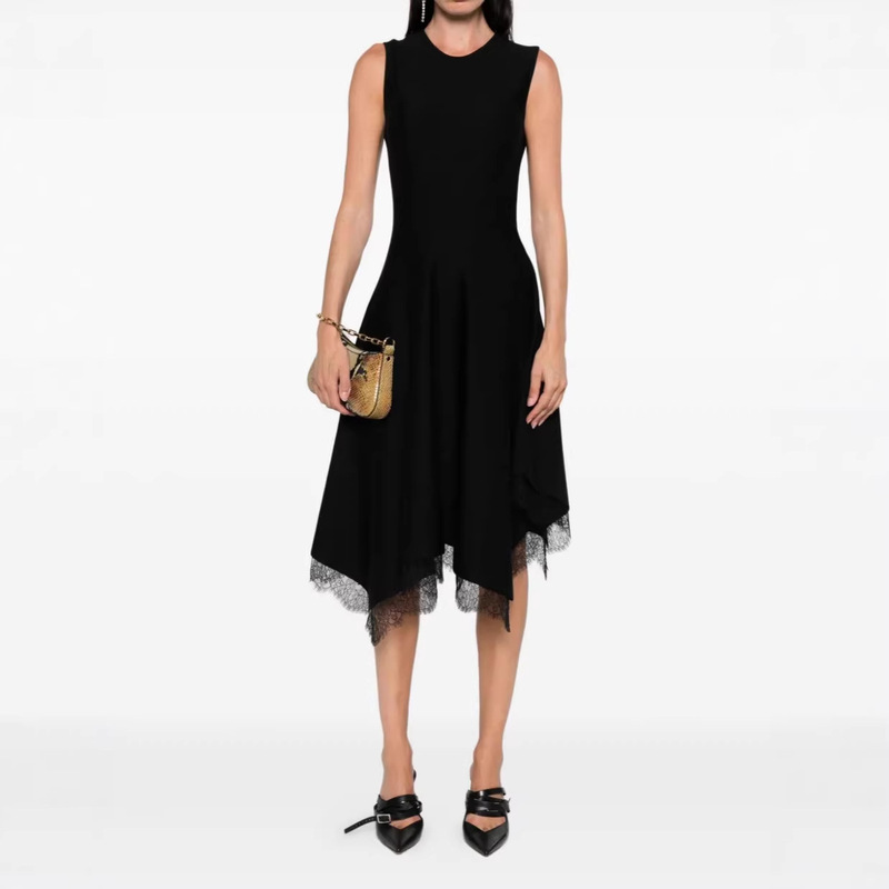 ALEX**DER MCQU**N (original design) irregular mid-length draped lace patchwork slim-fit dress ALEX**DER MCQU**N (original design) irregular mid-length draped lace patchwork slim-fit dress