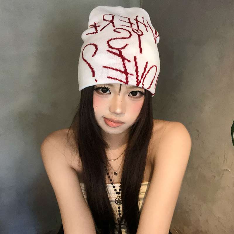 韩版小众字母包头帽女秋冬针织毛线帽护耳显脸小冷帽甜酷套头帽子|undefined