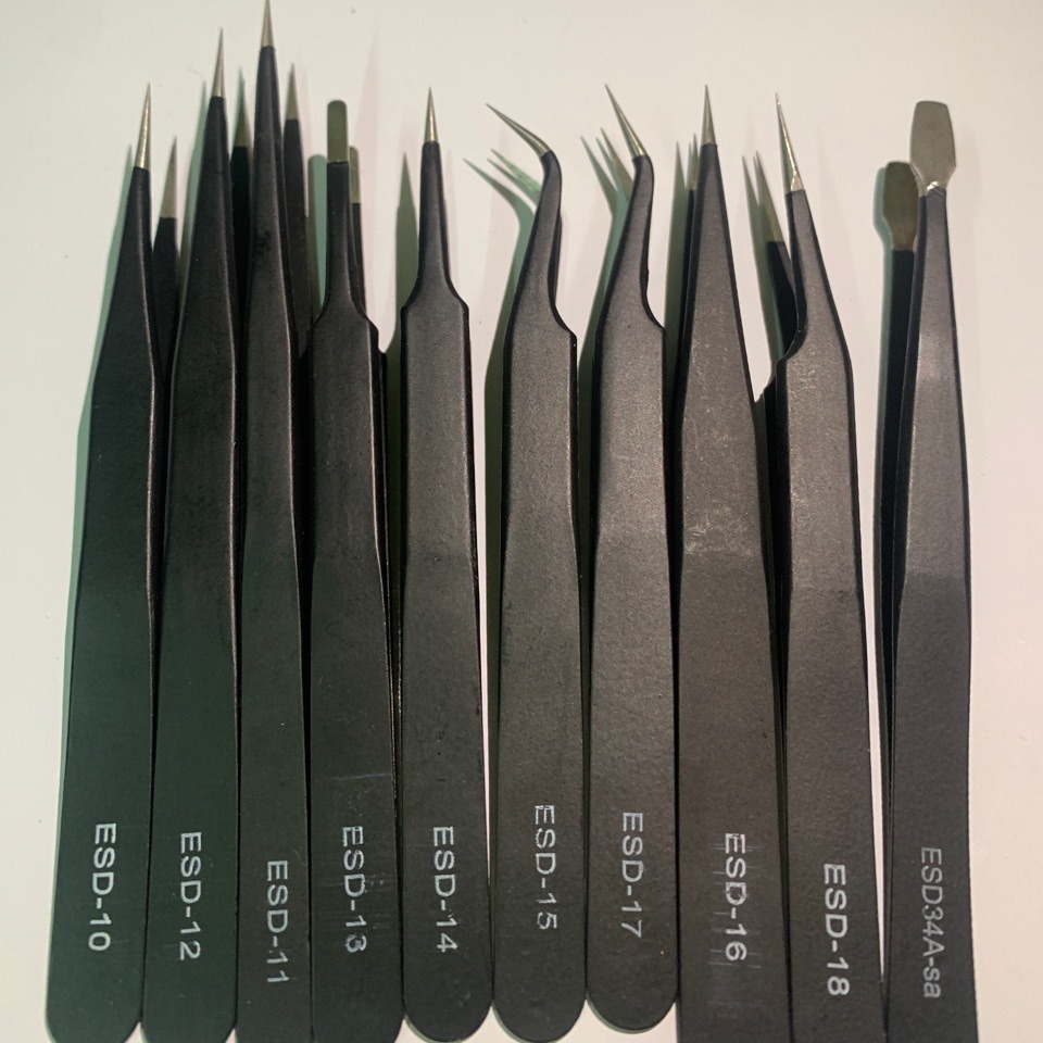 厂家直销 不锈钢防静电镊子圆边不锈钢黑镊子尖弯头拆机燕窝挑毛