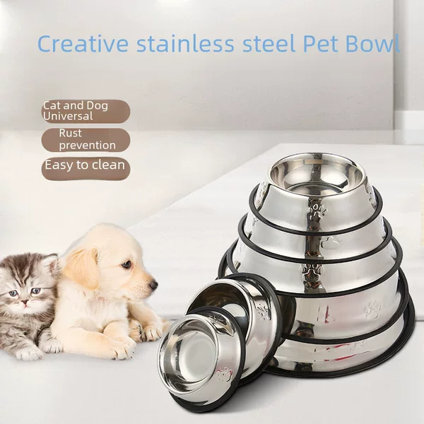 Factory Hot Explosions Anti-falling Stainless Steel Dog Bowl Pet Bowl Creative Anti-rust Dog Food Pet Feed Cat Food Bowl