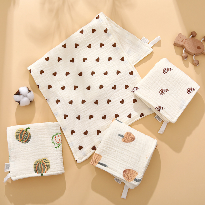 Baby towel cotton four-layer crepe children's towel newborn saliva towel children's kindergarten handkerchief wash face square towel