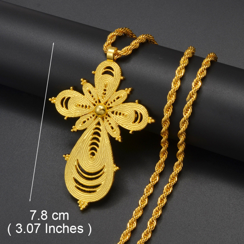 Annio Ethiopian Gold Color Cross Charms Pendant Necklaces Af|undefined