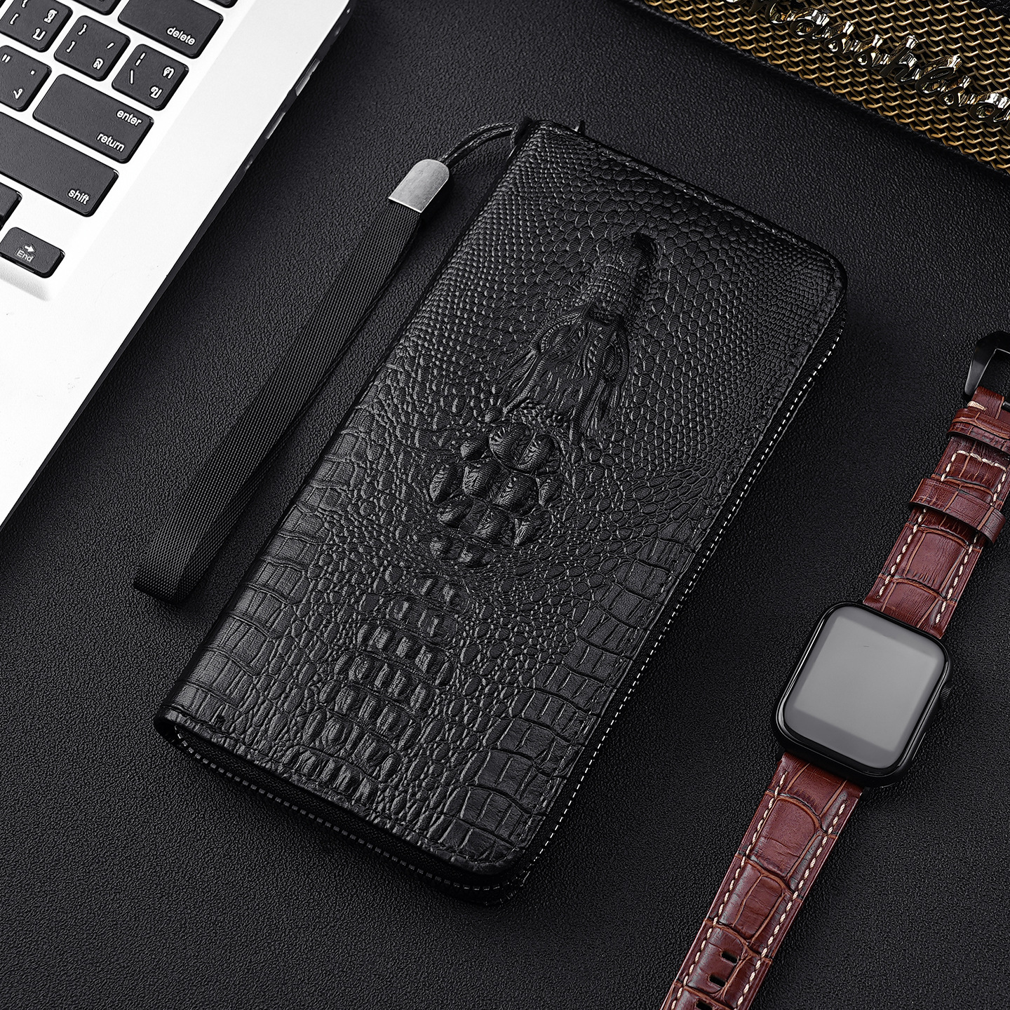 Nuevo cocodrilo patrón de hombre bolso de mano larga gran capacidad multi-tarjeta de moda bolso con cremallera