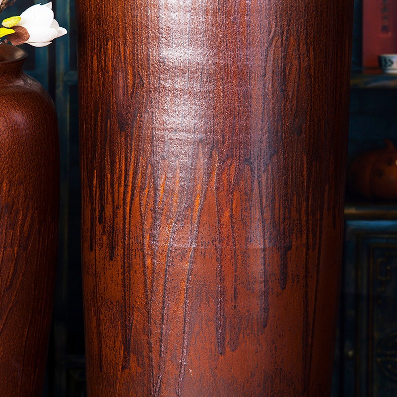 Jingdezhen arreglos florales retro hacer viejos vasos de cerámica de piso restaurante de oficina artesanía decoración de vasos de tres piezas