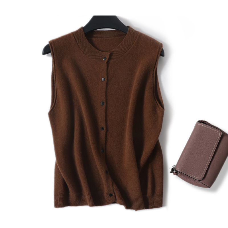 Literary Retro Style Solid Color Button Crewneck Knitted Sweater Vest Buckle Vest Sleeveless Stacked Outer Wear Student Fashion Literary Retro Style Solid Color Button Crewneck Knitted Sweater Vest Buckle Vest Sleeveless Stacked Outer Wear Student Fashion