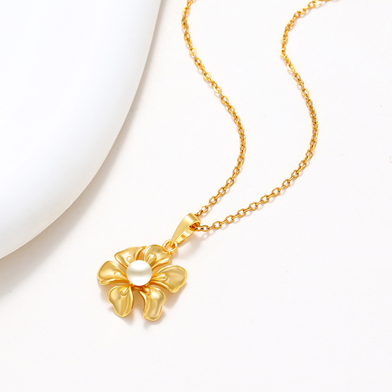 Xuping dulce pequeño collar de flores frescas imitación de perlas de invierno / otoño moda suéter colgante colgante colgante de flores para mujeres