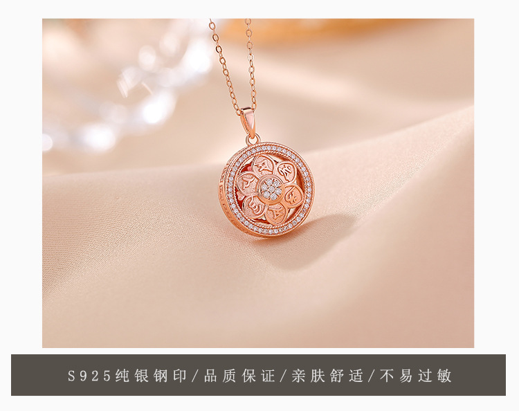 Mặt dây chuyền bạc S925 mạ vàng hình mặt nạ cổ điển có thể xoay, khắc Lục Tự Chân Ngôn — Vàng cỡ lớn (mặt dây chuyền đơn) chi tiết 6