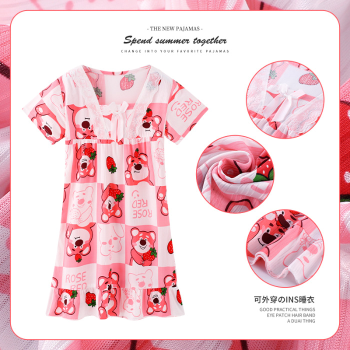 Pijama infantil princesa viento de verano nuevo pijama de niñas manga corta jade Gui vestido de dibujos animados ropa para el hogar
