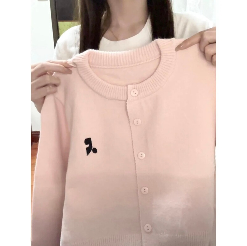 Zhao Lusi's Casual Wear Rr Soft Pink Korean-Style Trendy Brand Sweater 2026 Spring and Autumn Light Color Knit Cardigan