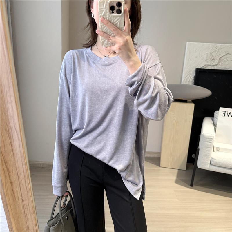 Extremely Comfortable Body Feeling-5 ℃ Cool T-Shirt! Cool Long-Sleeved Blouse, Loose Pullover Draped Tencel Thin T-Shirt for Women