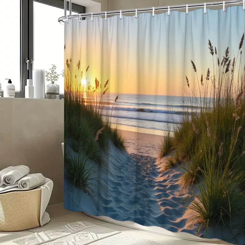 Sunset Beach Dunes Shower Curtain Calming Bathroom Decor Polyester Fabric Bathroom Decor Shower Curtain 12 Hooks