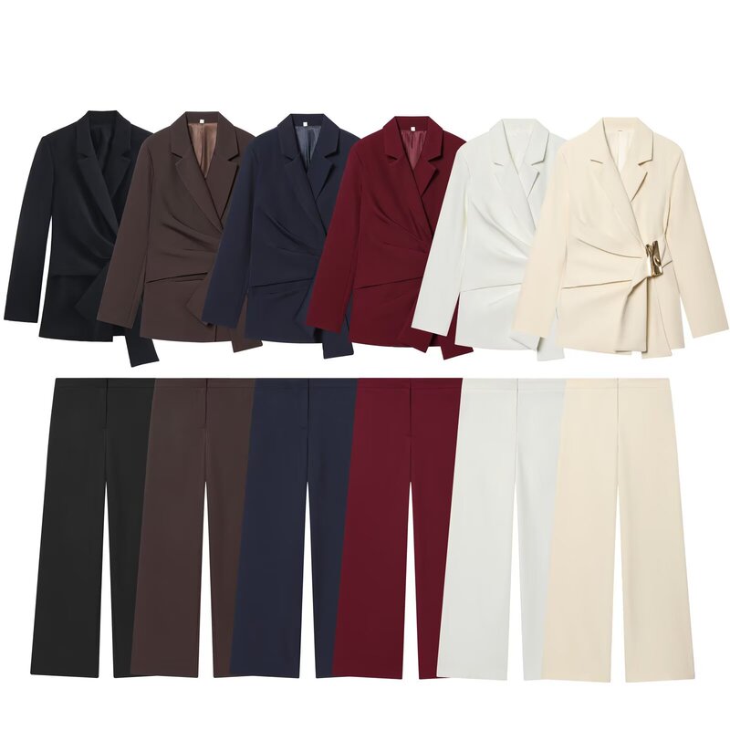 Cross-Border Women's Clothing 2026 Summer New Style Buckle-Decorated Blazer 9363590 Straight-Leg Pants 9350590