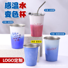 亚马逊感温变色杯创意酒杯露营水杯不锈钢咖啡杯子啤酒杯印制logo