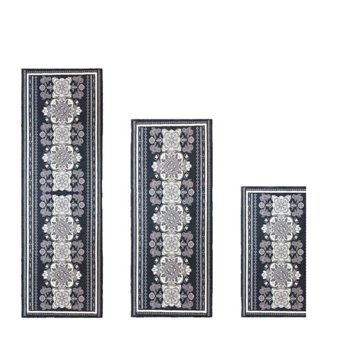 Cross-border kitchen retro anti-slip long mat household machine washable entryway foot mat set of three multi-scenario applicable