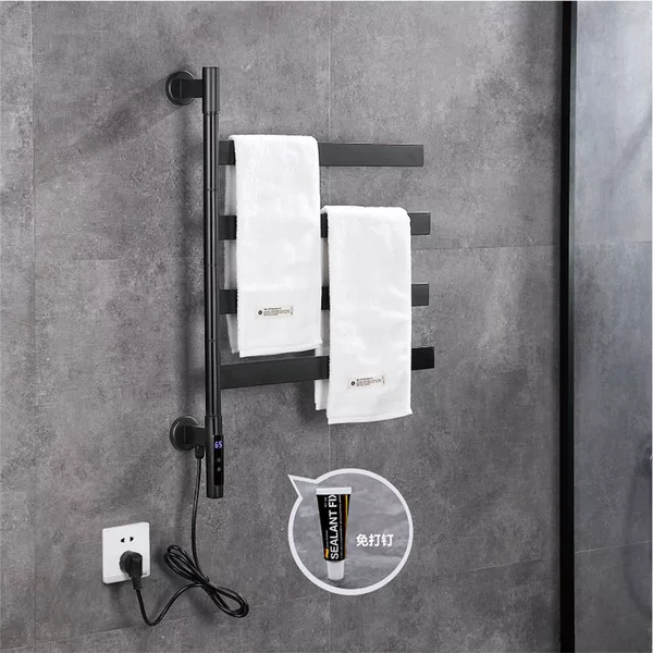 Cross-Border Electric Heated Towel Rack Carbon Fiber Heated Drying Bathroom Storage Rack Bathroom Rotatable Smart Towel Rack