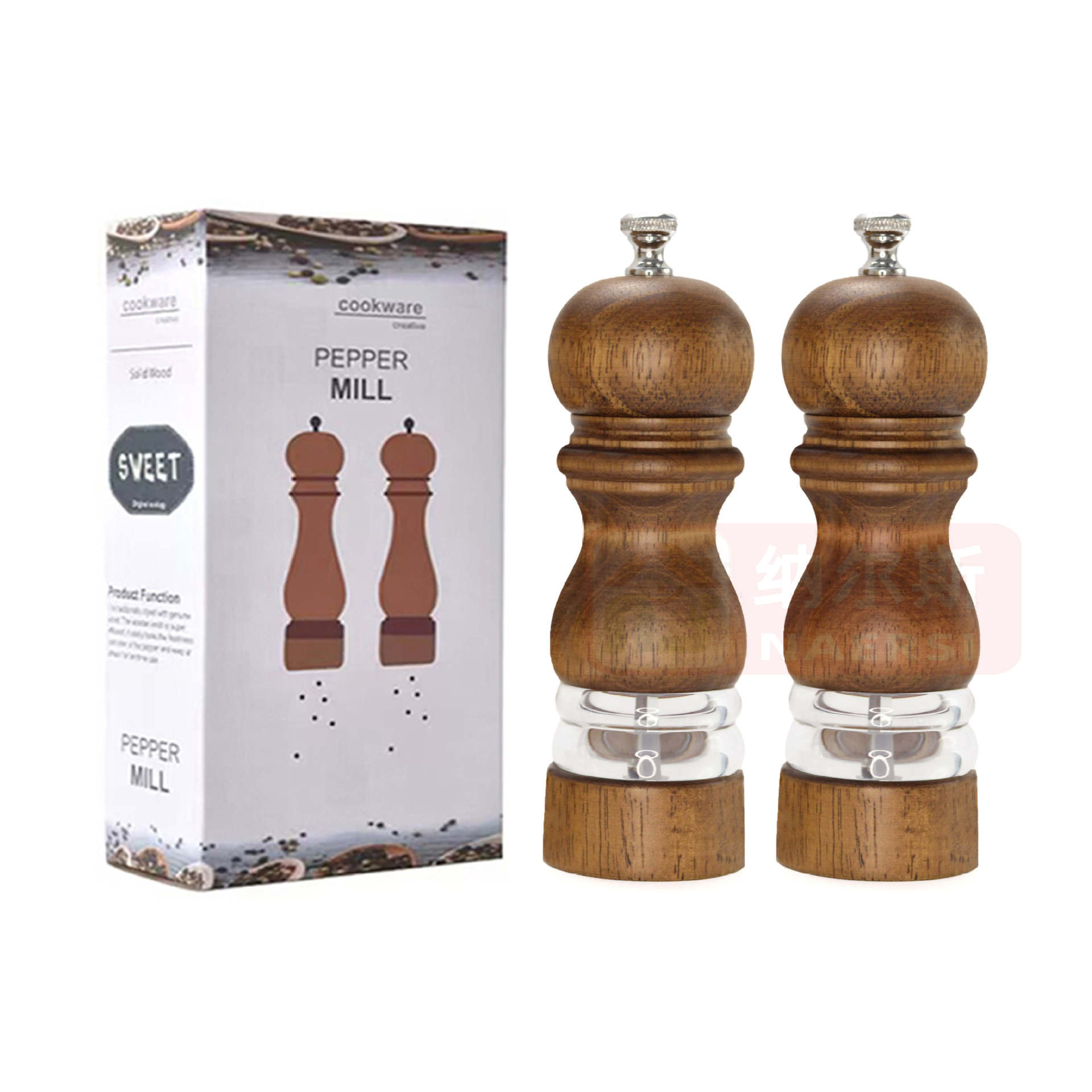  Molinillo manual de pimienta o sal, cuerpo acrílico y núcleo cerámico, diseño clásico de madera, utensilio de cocina